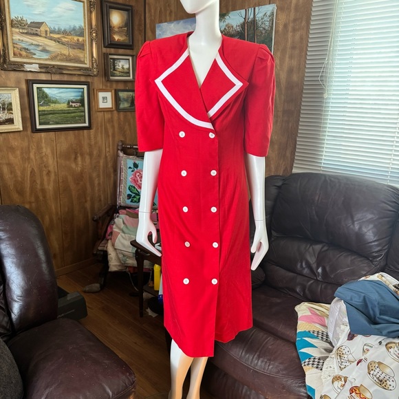 Vintage Red Double Breasted Style Dress - Picture 1 of 7